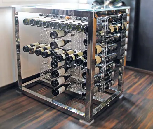 Horizon wijntafel met plexiglas – Tafel met ingebouwd display voor 144 flessen