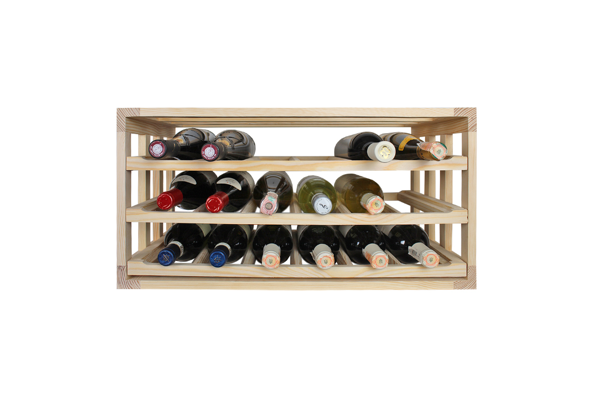 grenenhouten wijnrek met uitschuifbare leggers, stapelbaar