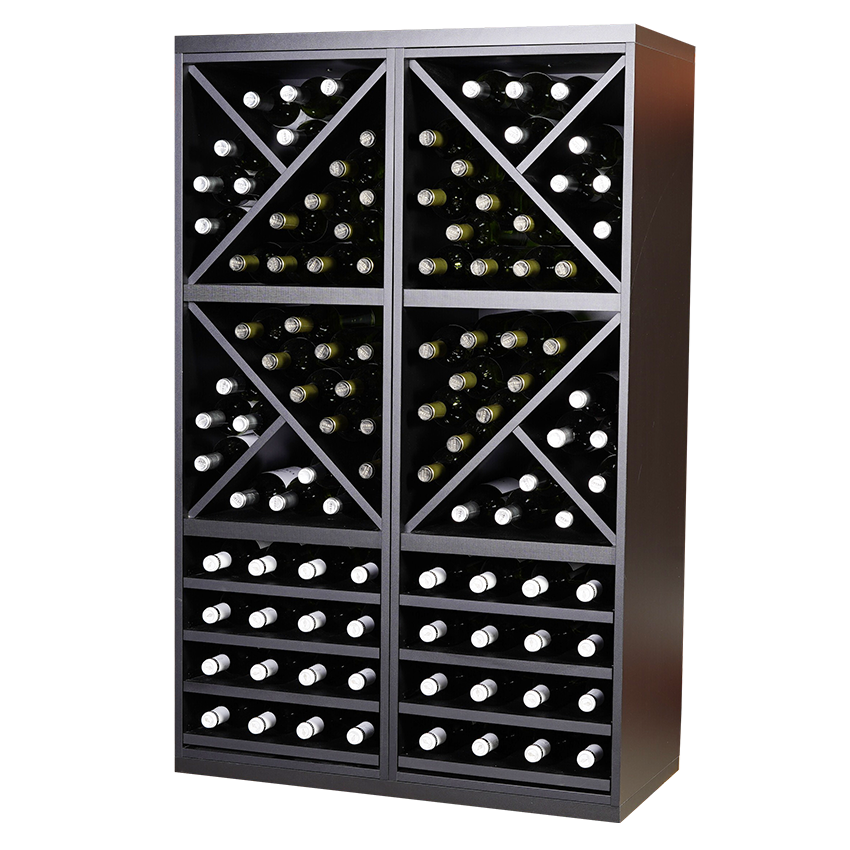 Staand zwart wijnrek met kruizen en uitschuifbare leggers