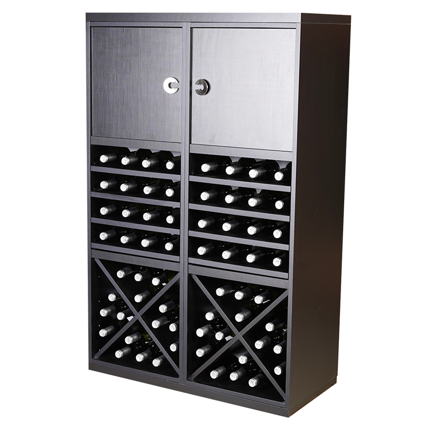 Staand zwart wijnrek met kruizen en uitschuifbare leggers