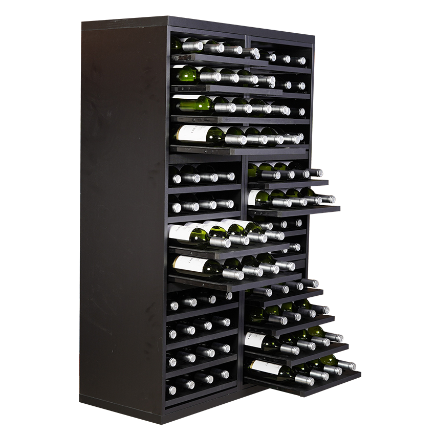 Staand zwart wijnrek met uitschuifbare leggers