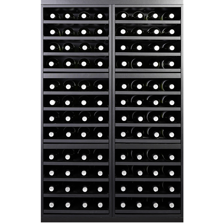 Staand zwart wijnrek met uitschuifbare leggers