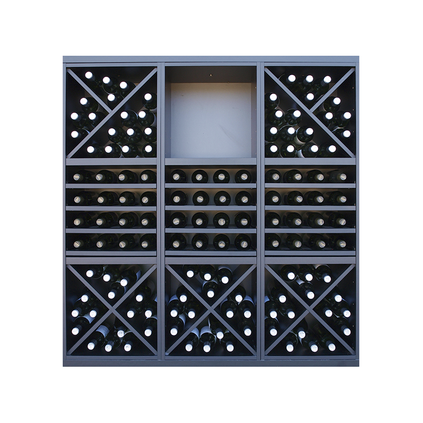 Staand zwart wijnrek met kruizen en uitschuifbare leggers