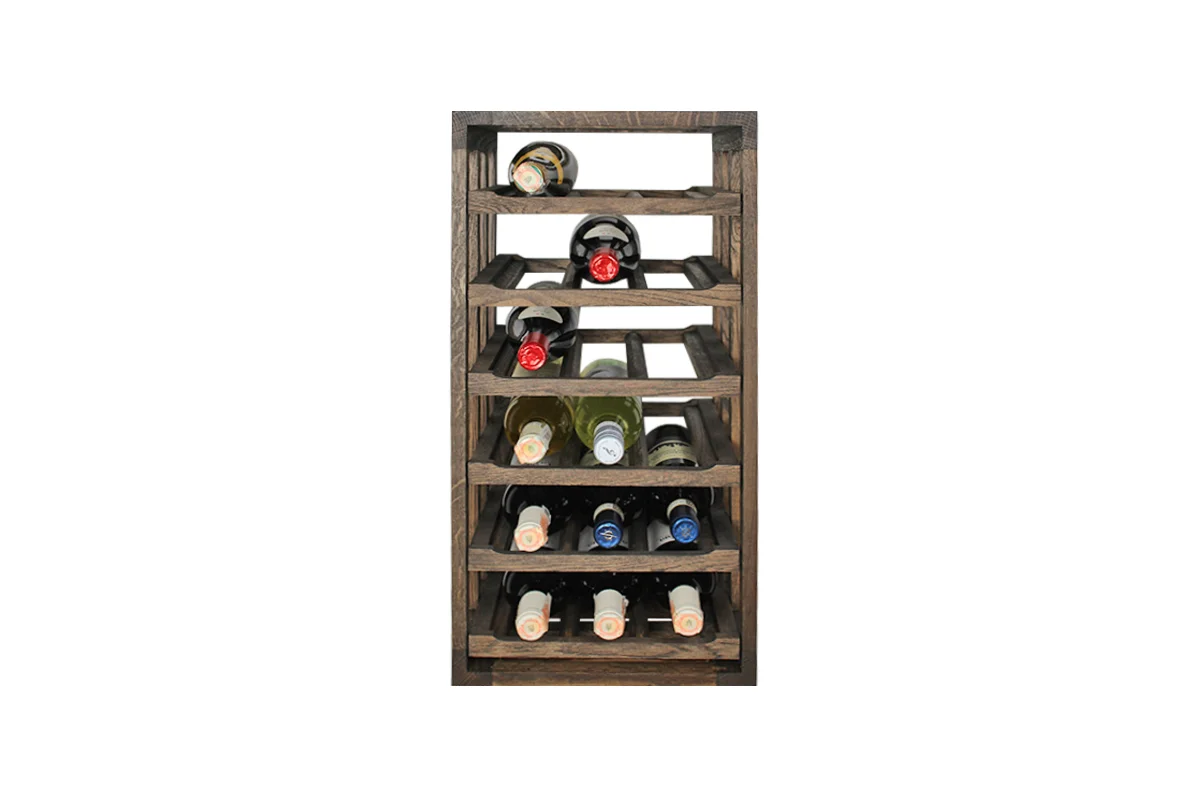 Donker eikenhouten wijnrek met uitschuifbare leggers