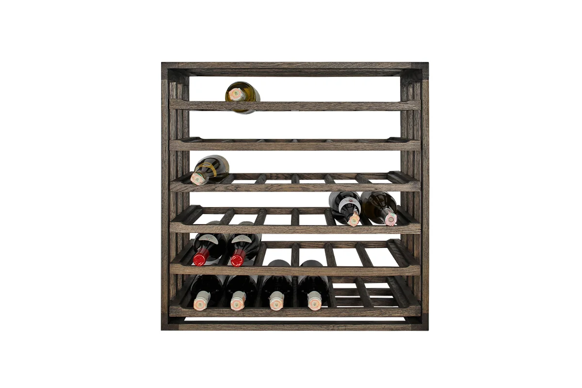 Donker eikenhouten wijnrek met uitschuifbare leggers