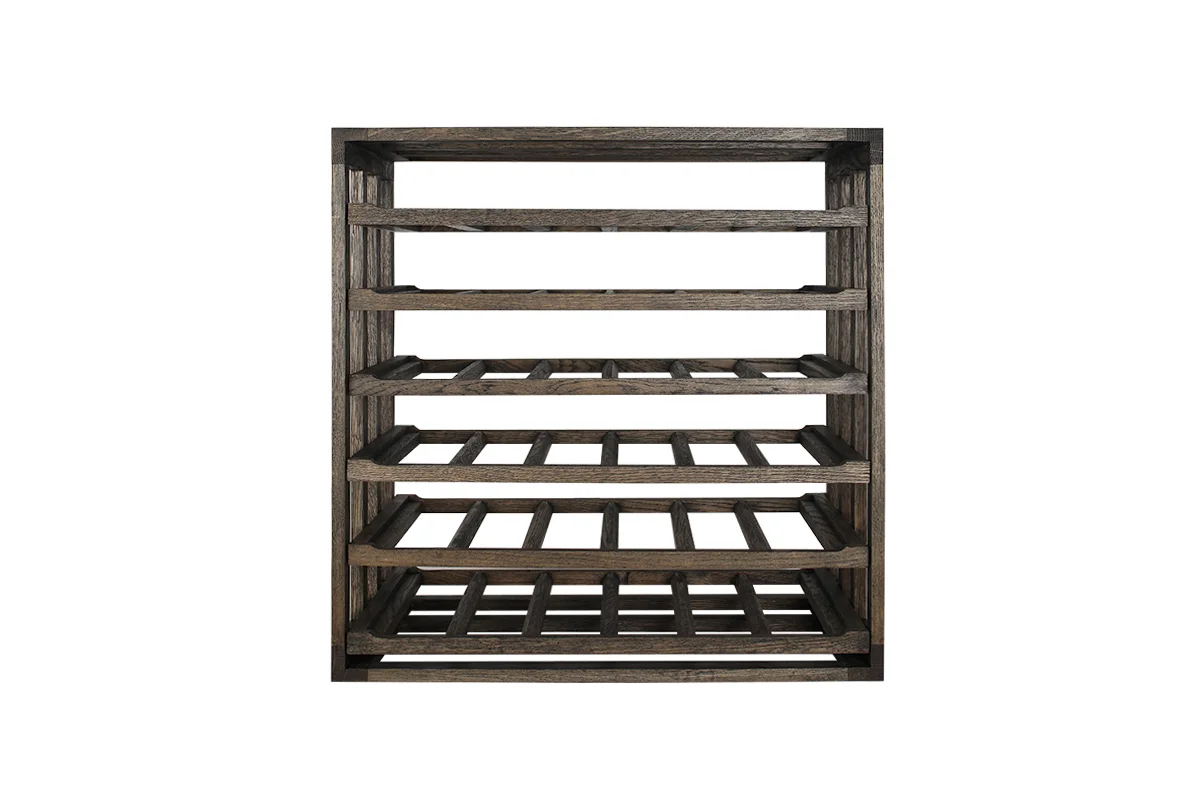 Donker eikenhouten wijnrek met uitschuifbare leggers