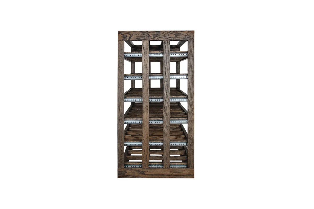 Donker eikenhouten wijnrek met uitschuifbare leggers