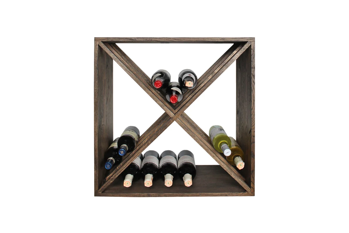 Donker eikenhouten wijnrek met kruis