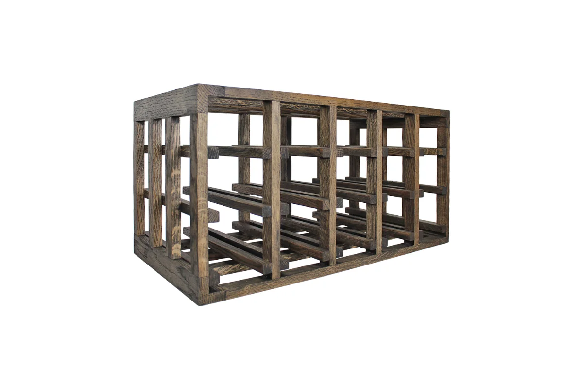 Donker eikenhouten wijnrek met vakken voor 15 flessen