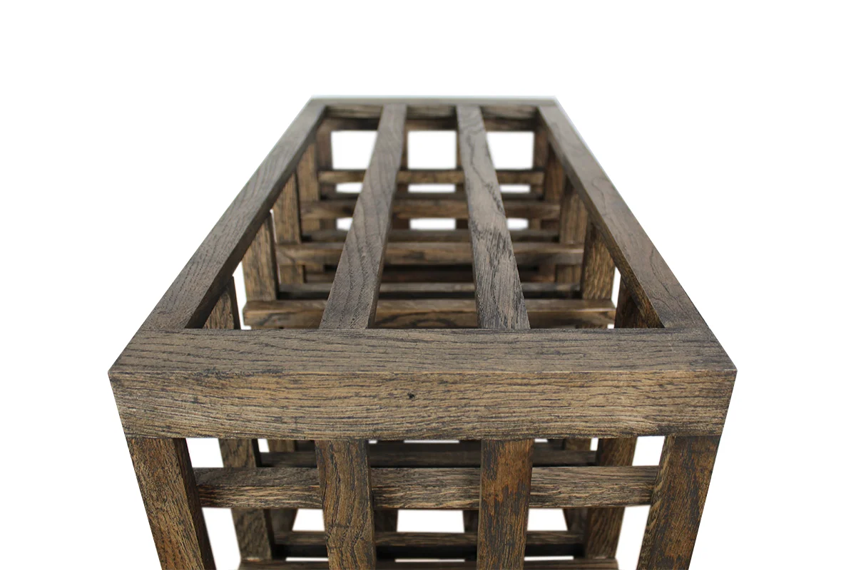 Donker eikenhouten wijnrek met vakken voor 15 flessen