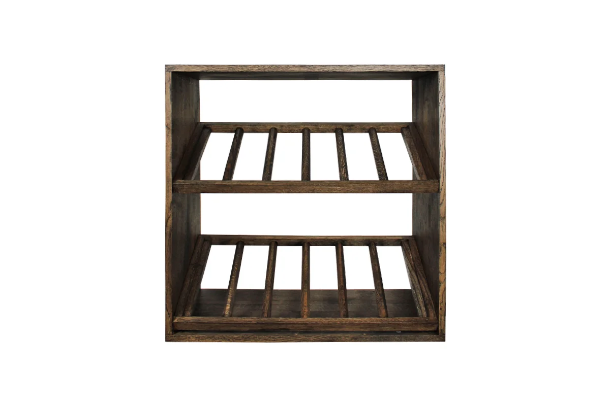 Donker eikenhouten wijnrek met schuine leggers voor 12 flessen