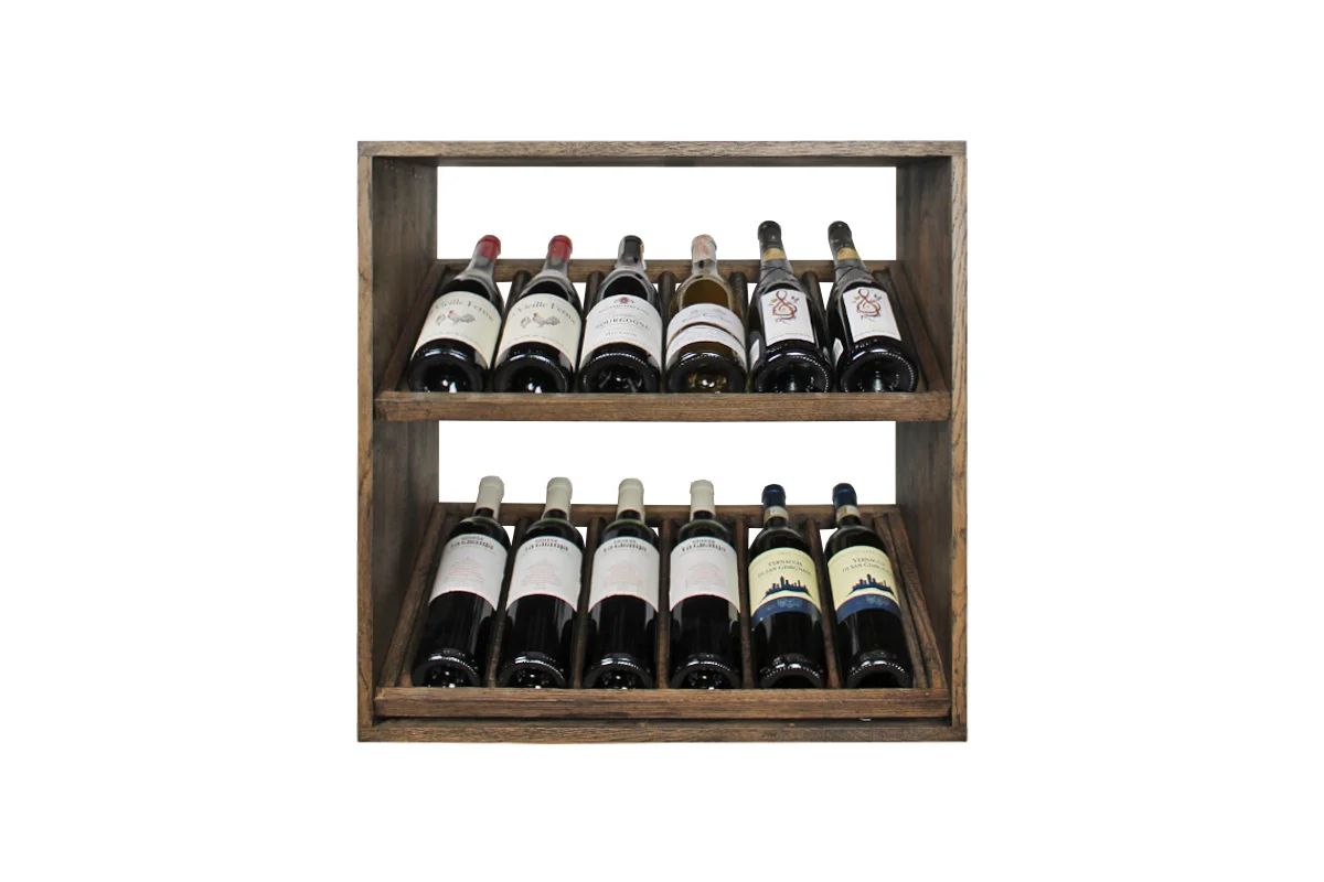 Donker eikenhouten wijnrek met schuine leggers voor 12 flessen