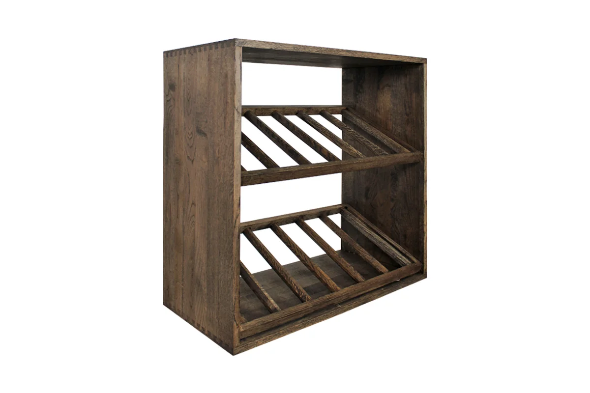 Donker eikenhouten wijnrek met schuine leggers voor 12 flessen