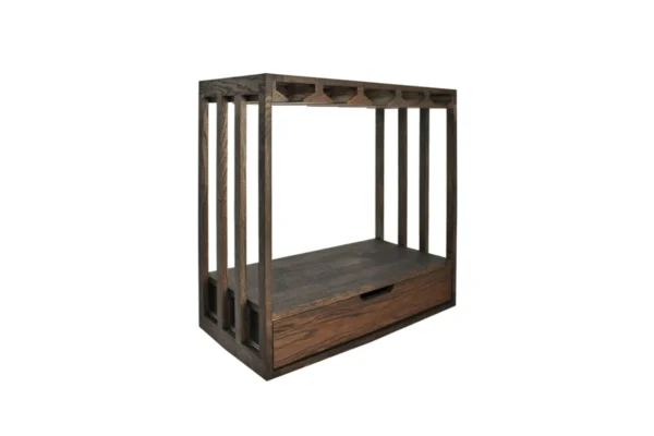 donker eikenhouten wijnrek module met wijnglazen hangers
