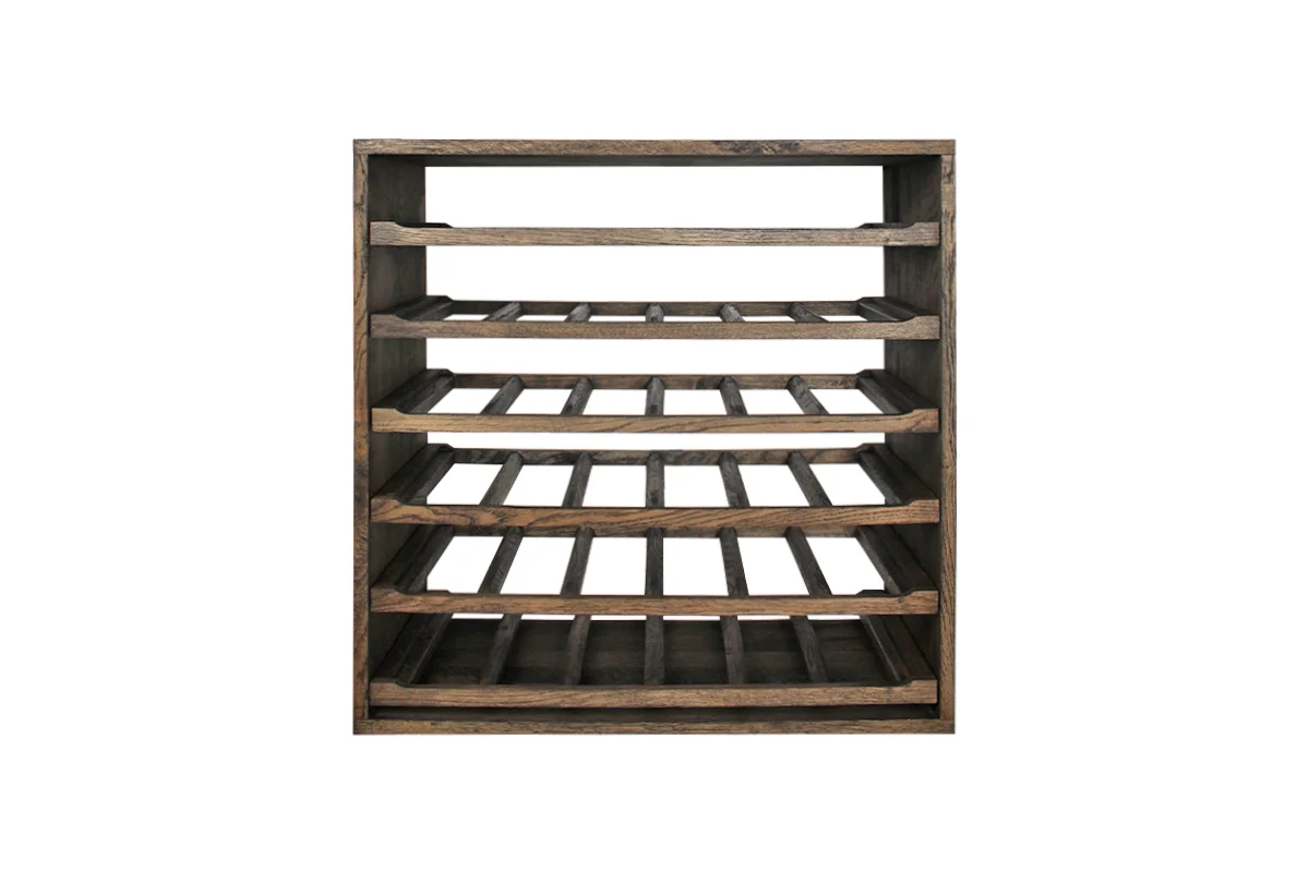 Donker eikenhouten wijnrek met uitschuifbare leggers voor 36 flessen