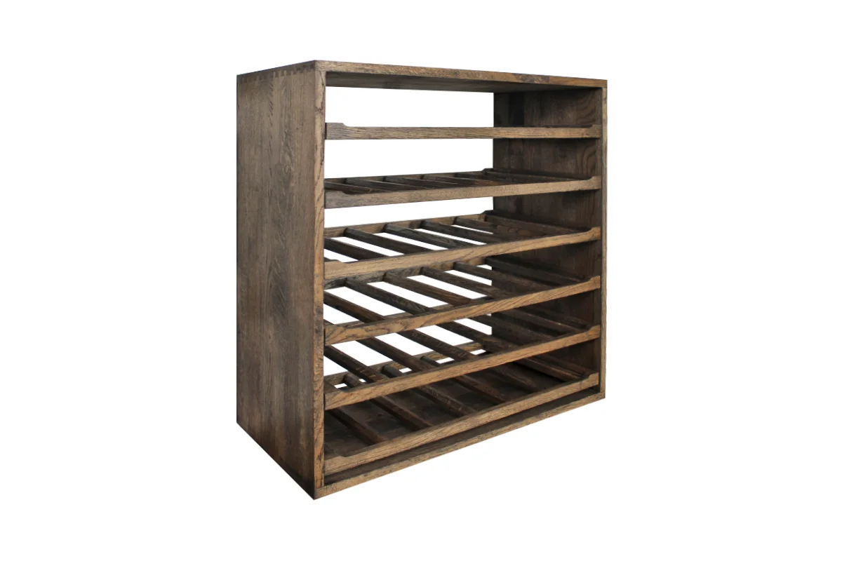 Donker eikenhouten wijnrek met uitschuifbare leggers voor 36 flessen