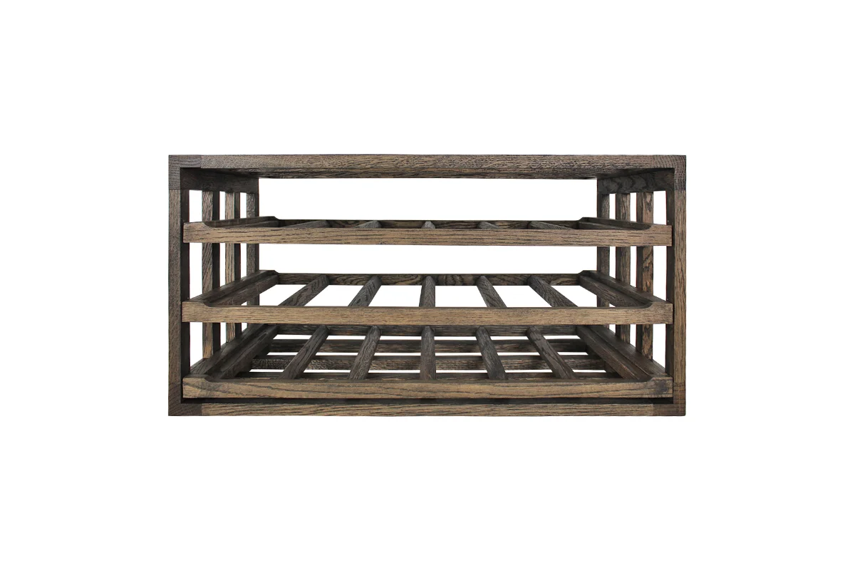 Donker eikenhouten wijnrek met uitschuifbare leggers