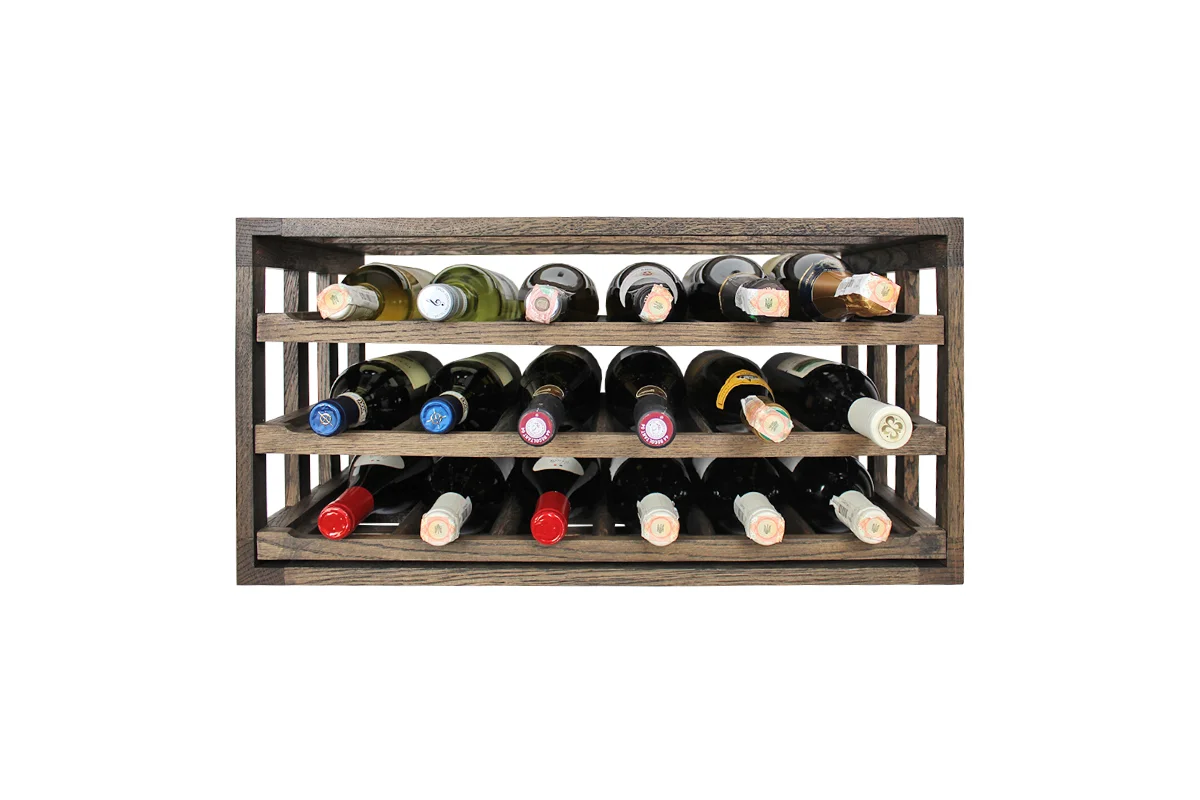 Donker eikenhouten wijnrek met uitschuifbare leggers